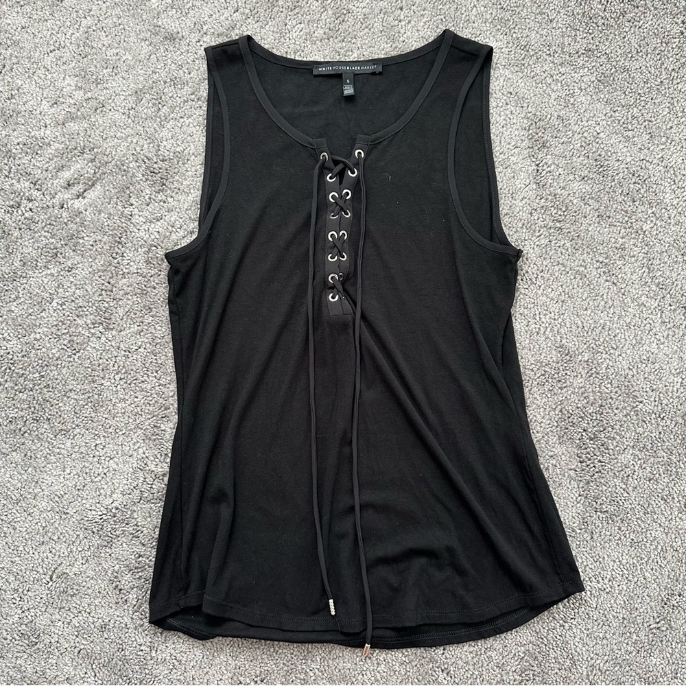 WHBM Black Lace-Up Tank Top